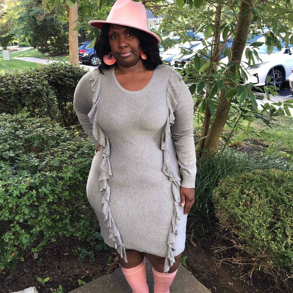 Gray Ruffled Sweater Dress - Picture 2 of 5